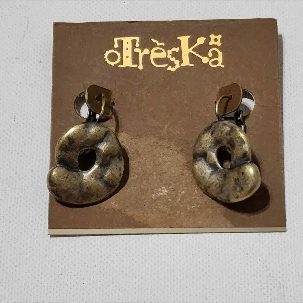 Treska Womens Antique Brass Swirl Drop Earrings Organic Sculptural Lever Back